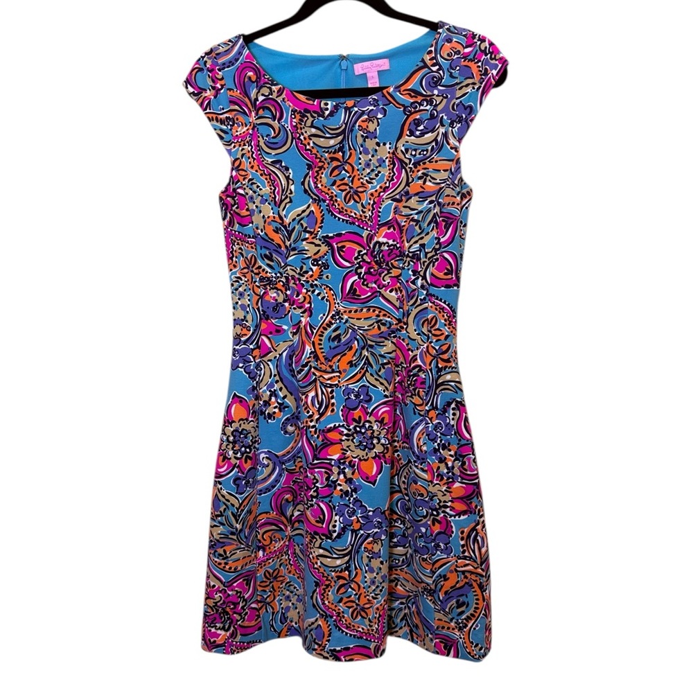 Lilly Pulitzer Briella Fit and Flare Abstract Floral Knit Summer Mini Dress sz S